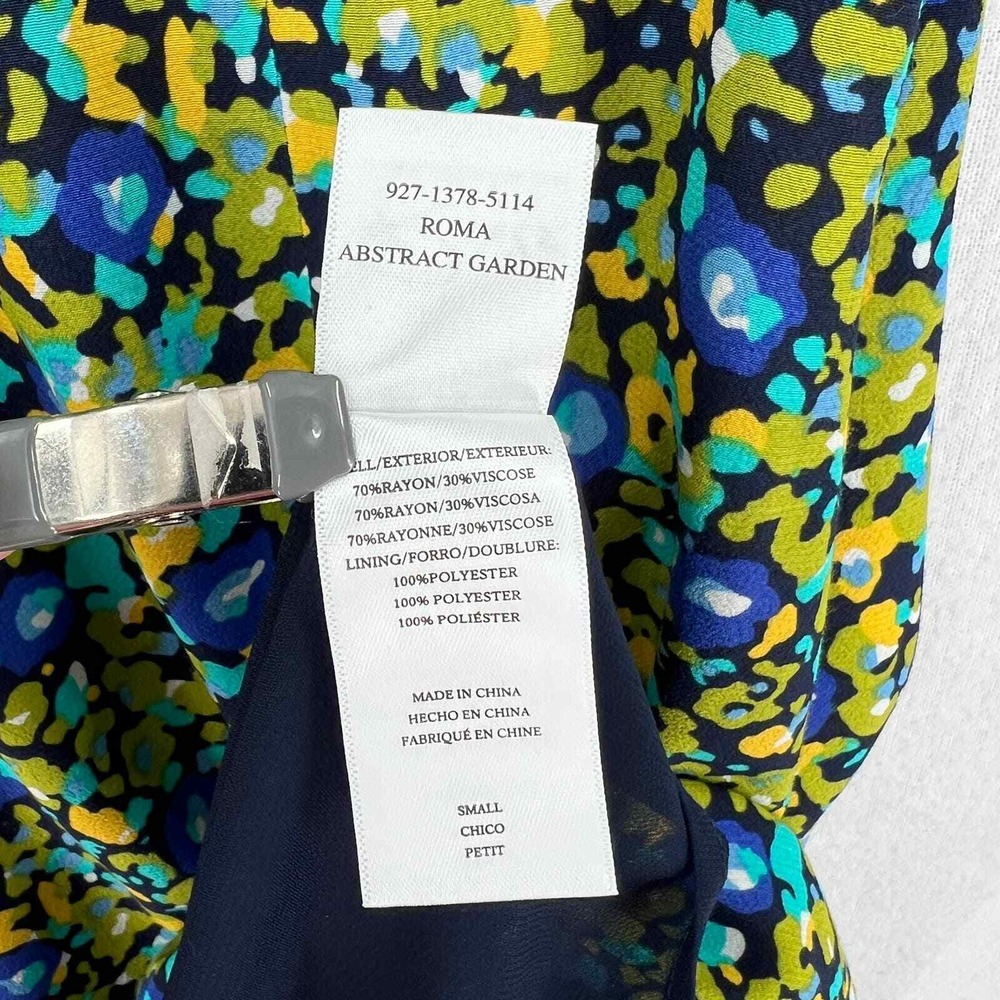 RAILS Roma Abstract Garden Dress Women Small Blue Floral Mini V-Neck Puff Sleeve - Picture 12 of 16